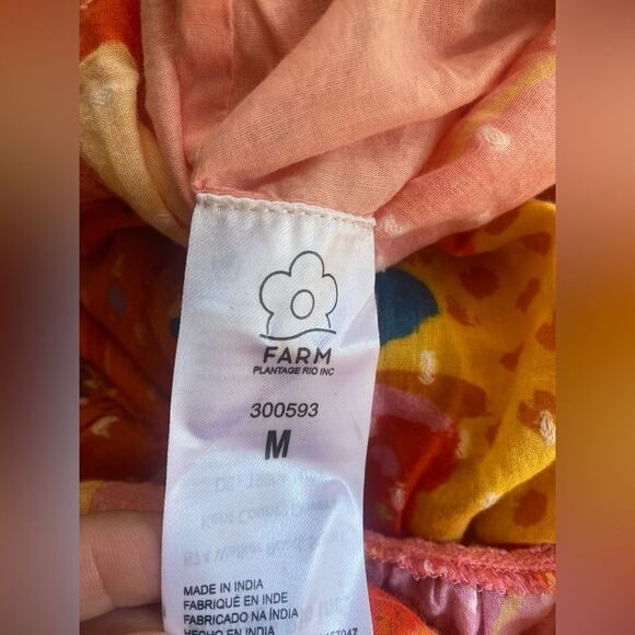 FARM RIO Patch Twirl Midi Dress Puff Sleeve Sz M Multicolor Drawstring Tie Neck - Picture 13 of 15